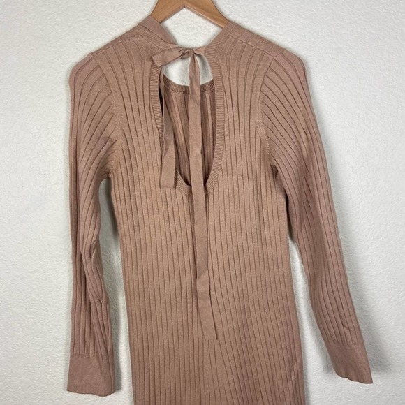 NEW Wayf Ribbed Knit Sweater Dress Midi Tan Cutout Tie Emily x Dede Size Medium - Picture 8 of 10